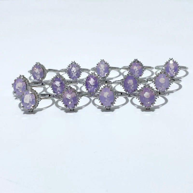 14 Pieces S925 Lavender Quartz Cut Faceted Ring Style #2