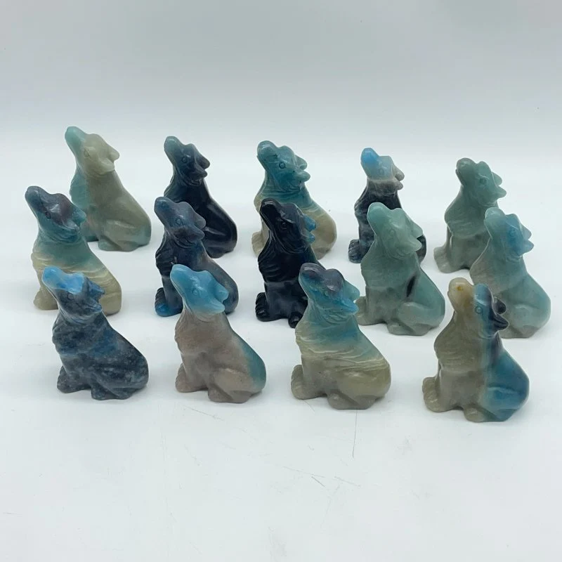 14 Pieces Trolleite Stone Wolves Crystal Carving - Image 5