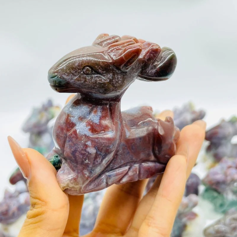 13 Pieces Beautiful Ocean Jasper Sika Deer Carving - Image 2