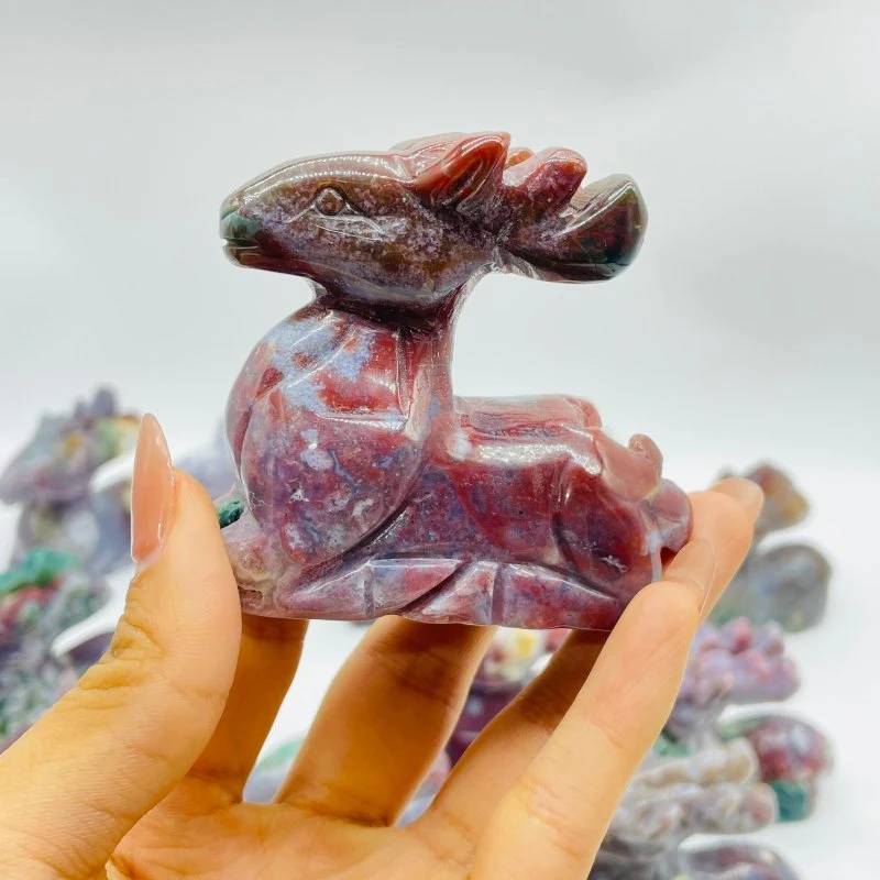 13 Pieces Beautiful Ocean Jasper Sika Deer Carving - Image 5