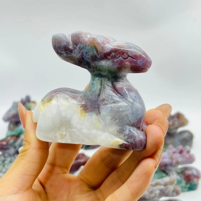 13 Pieces Beautiful Ocean Jasper Sika Deer Carving - Image 6