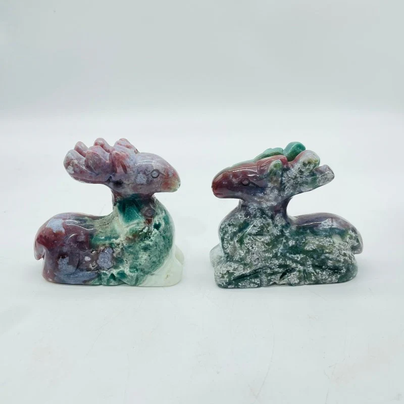 13 Pieces Beautiful Ocean Jasper Sika Deer Carving - Image 8