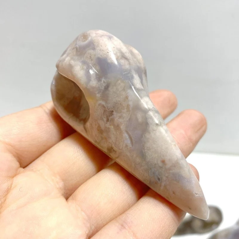 18 Pieces Sakura Flower Agate Crow Skull Carving - Image 4