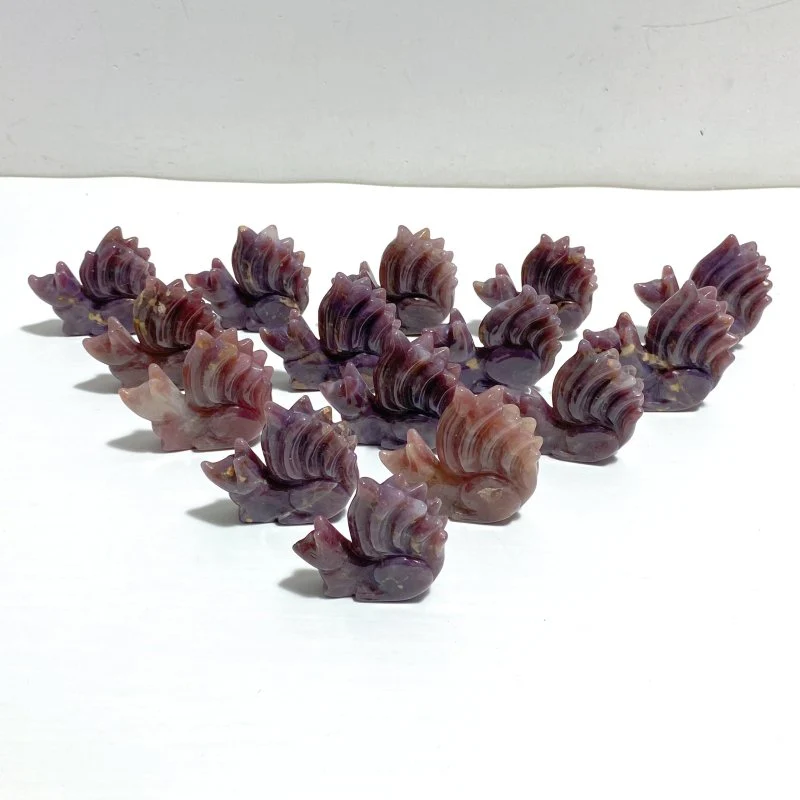 15 Pieces Purple Rose Quartz Nine-Tailed Fox Carving