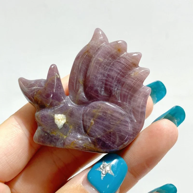 15 Pieces Purple Rose Quartz Nine-Tailed Fox Carving - Image 2
