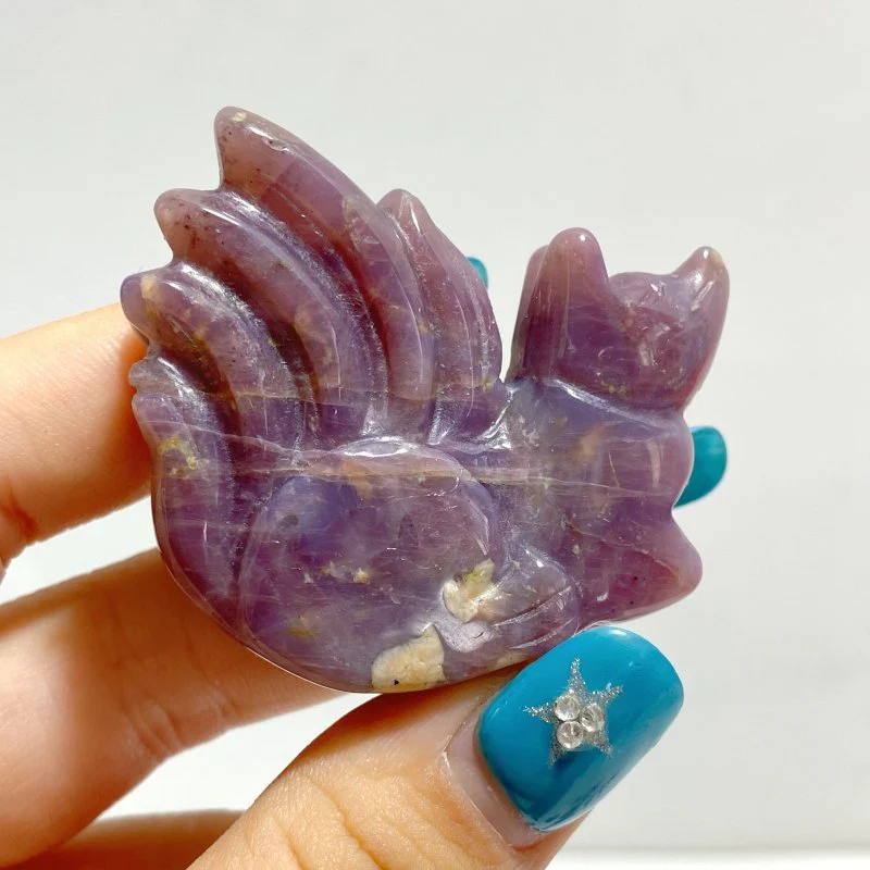 15 Pieces Purple Rose Quartz Nine-Tailed Fox Carving - Image 3