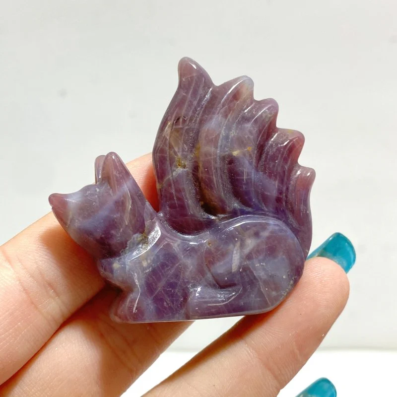 15 Pieces Purple Rose Quartz Nine-Tailed Fox Carving - Image 4