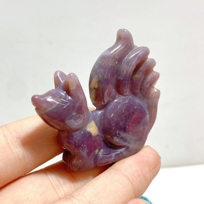 15 Pieces Purple Rose Quartz Nine-Tailed Fox Carving - Image 5
