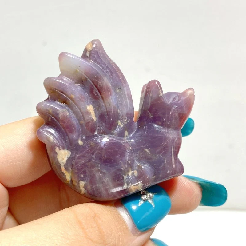 15 Pieces Purple Rose Quartz Nine-Tailed Fox Carving - Image 6