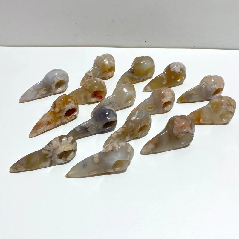 15 Pieces Sakura Flower Agate Crow Skull Carving