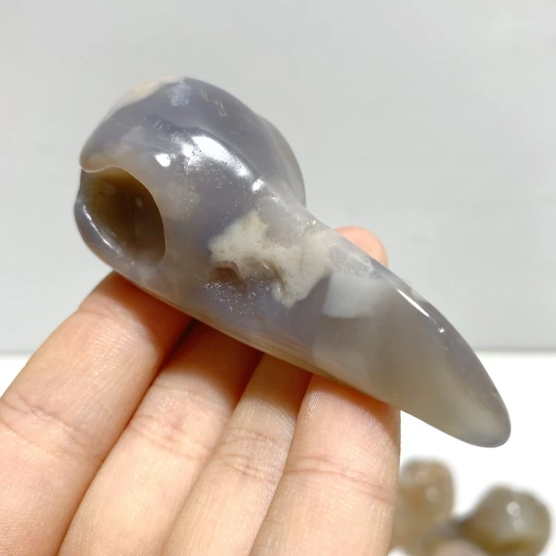 15 Pieces Sakura Flower Agate Crow Skull Carving - Image 4