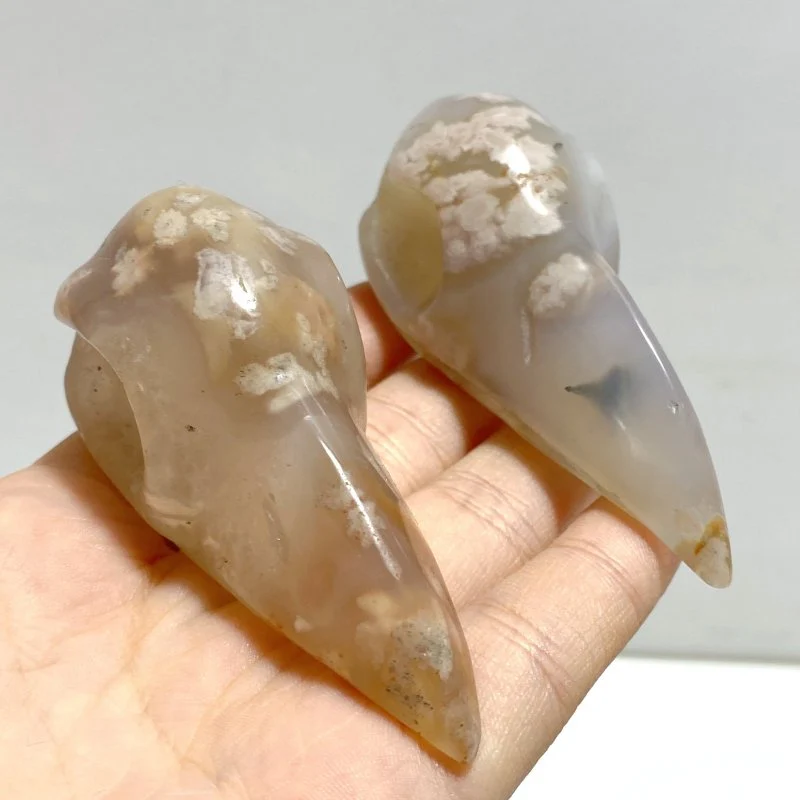 15 Pieces Sakura Flower Agate Crow Skull Carving - Image 6