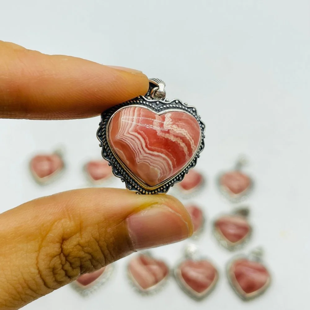 15 Pieces Sterling Silver Heart Rhodochrosite Different Styles Beautiful Pendant - Image 4