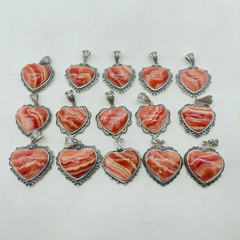 15 Pieces Sterling Silver Heart Rhodochrosite Different Styles Beautiful Pendant - Image 5