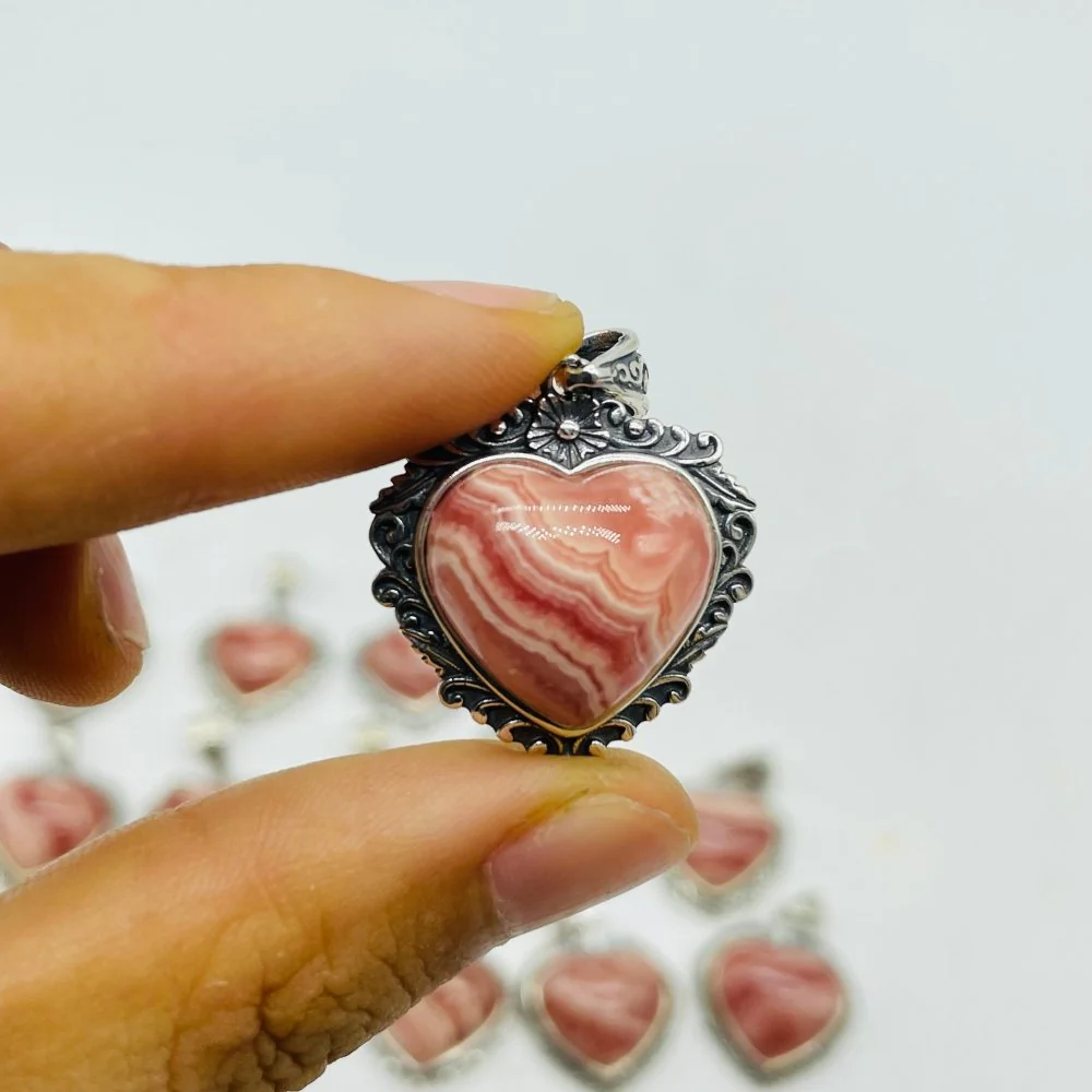 15 Pieces Sterling Silver Heart Rhodochrosite Different Styles Beautiful Pendant - Image 7