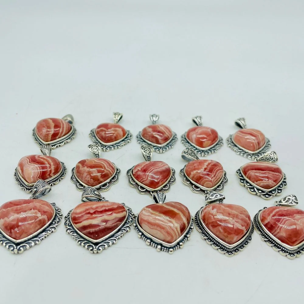 15 Pieces Sterling Silver Heart Rhodochrosite Different Styles Beautiful Pendant - Image 8