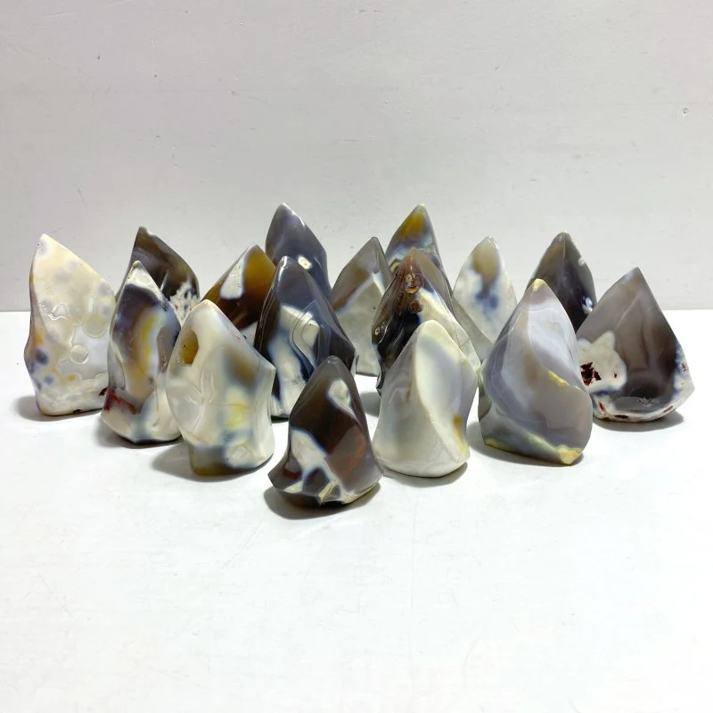 16 Pieces Black Orca Agate Flame Carving #3