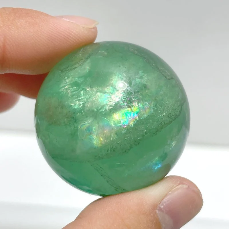 17 Pieces Green Clear Fluorite Spheres With Rainbow