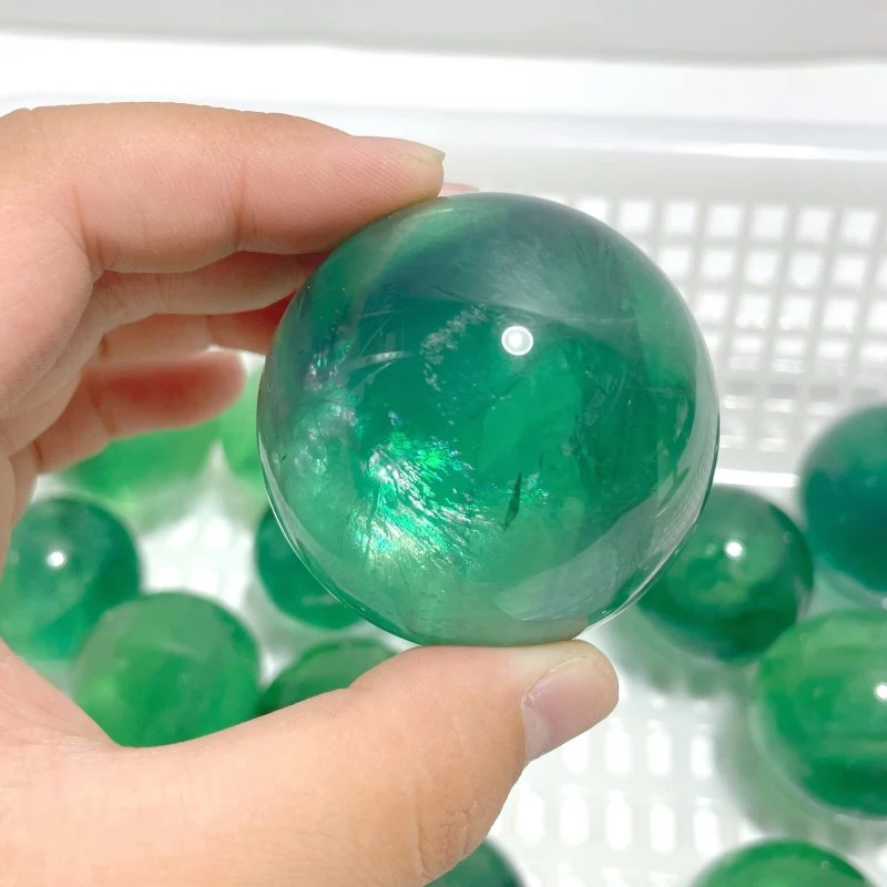 17 Pieces Green Clear Fluorite Spheres With Rainbow - Image 2