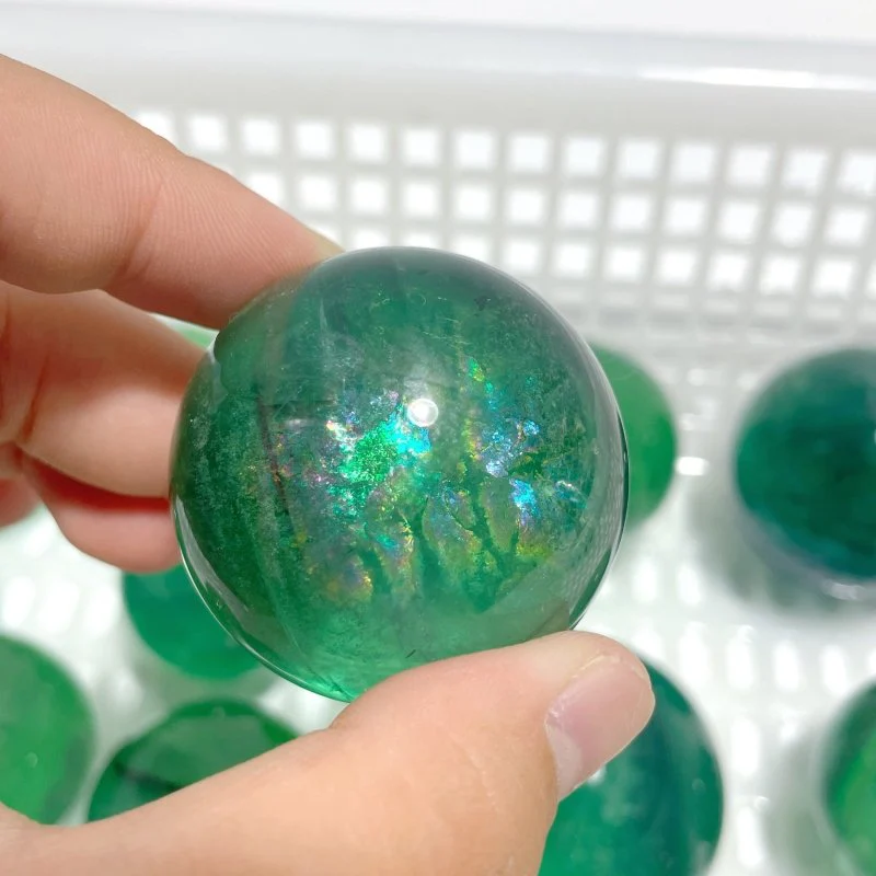 17 Pieces Green Clear Fluorite Spheres With Rainbow - Image 4