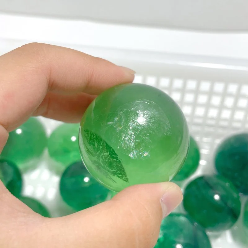 17 Pieces Green Clear Fluorite Spheres With Rainbow - Image 6