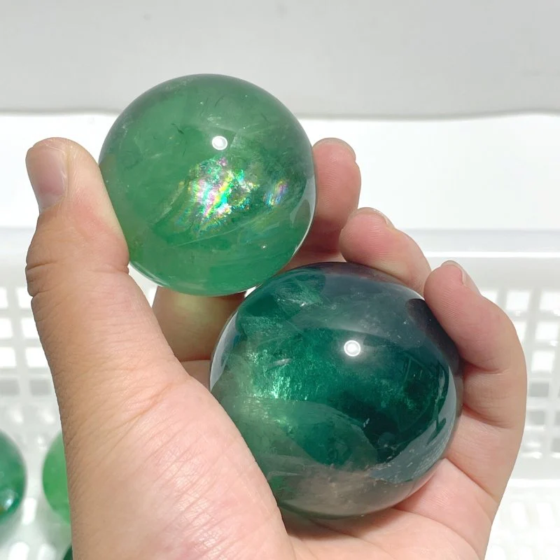 17 Pieces Green Clear Fluorite Spheres With Rainbow - Image 7
