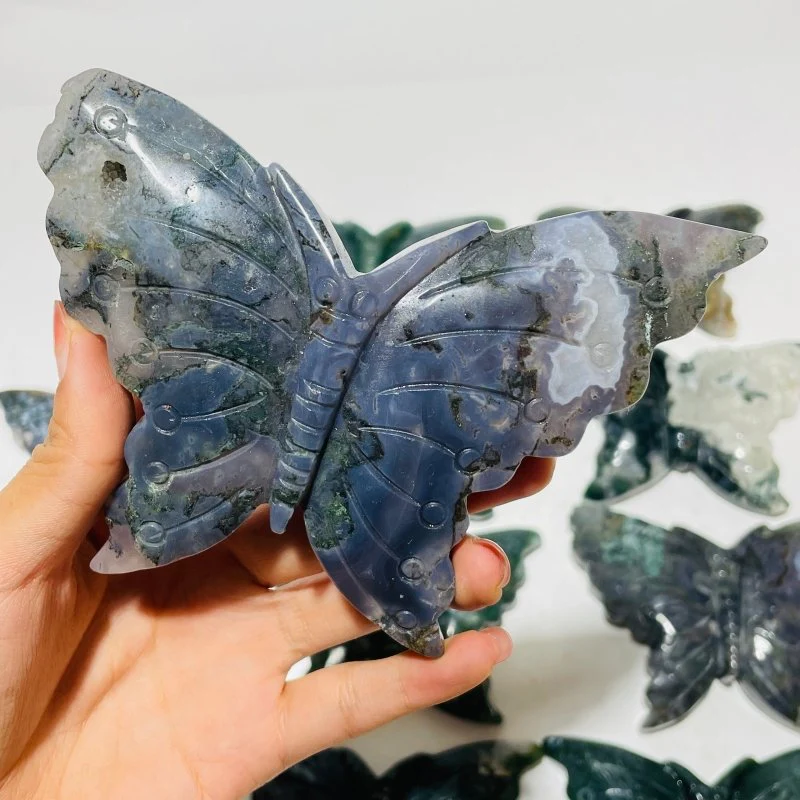 12 Pieces Moss Agate Butterfly Carving - Image 3