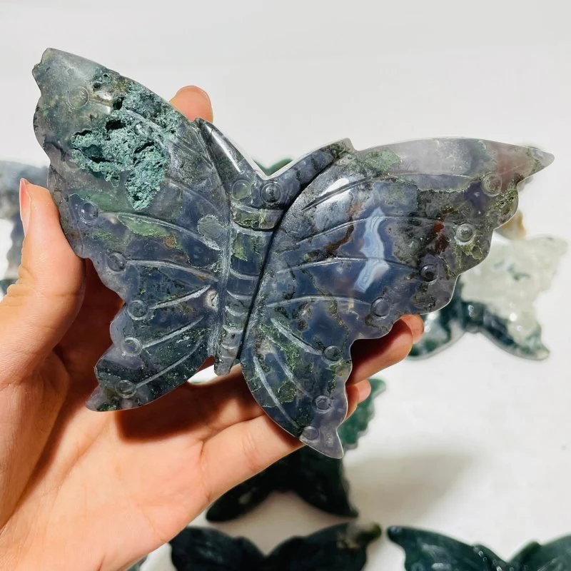12 Pieces Moss Agate Butterfly Carving - Image 6