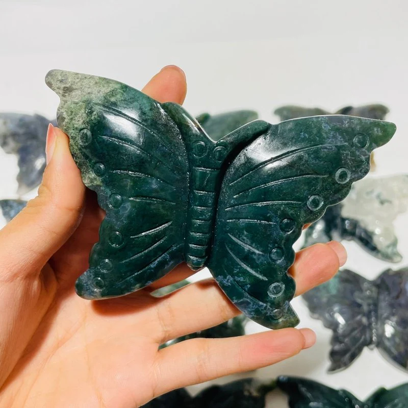 12 Pieces Moss Agate Butterfly Carving - Image 7