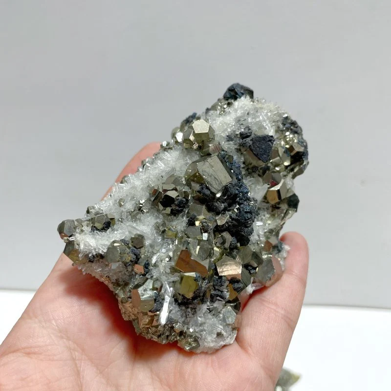 16 Pieces Pyrite Mixed Clear Quartz Cluster Specimen For Collection - Image 3