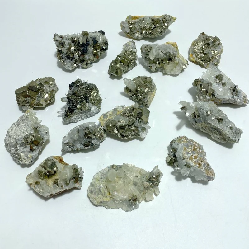 16 Pieces Pyrite Mixed Clear Quartz Cluster Specimen For Collection - Image 4