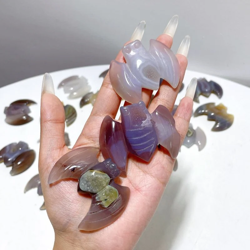 22 Pieces Beautiful Geode Druzy Agate Bat Carving - Image 2