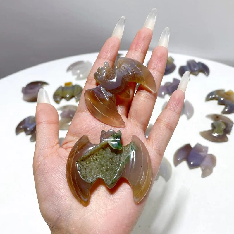 22 Pieces Beautiful Geode Druzy Agate Bat Carving - Image 4