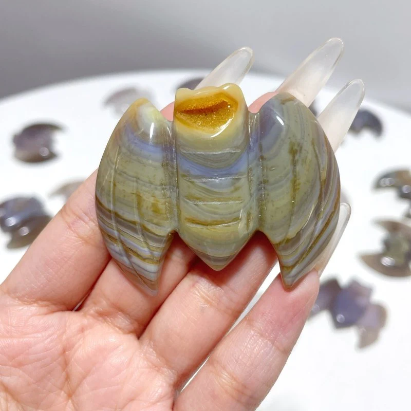 22 Pieces Beautiful Geode Druzy Agate Bat Carving - Image 5