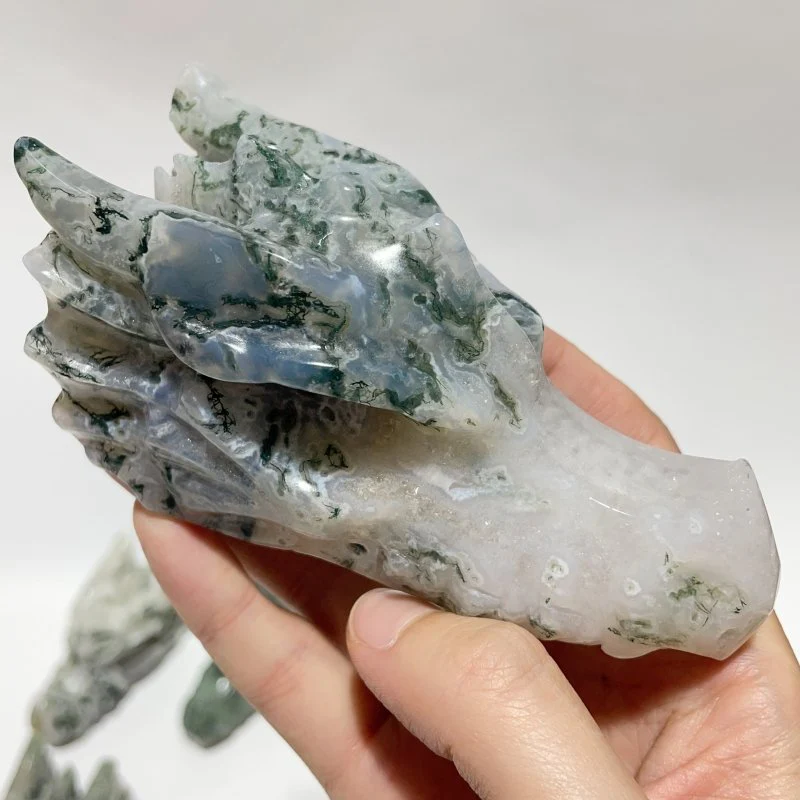 12 Pieces Moss Agate Dragon Head Carving - Image 3
