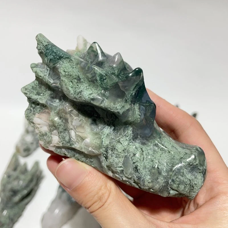 12 Pieces Moss Agate Dragon Head Carving - Image 6