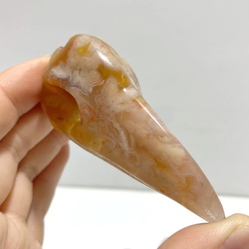 17 Pieces Sakura Flower Agate Crow Skull Carving - Image 3