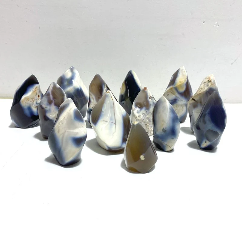 13 Pieces Black Orca Agate Flame Carving #4