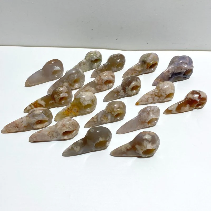 18 Pieces Sakura Flower Agate Crow Skull Carving