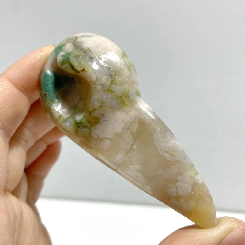 18 Pieces Sakura Flower Agate Crow Skull Carving - Image 2