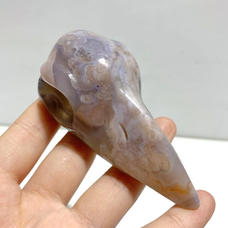 18 Pieces Sakura Flower Agate Crow Skull Carving - Image 4