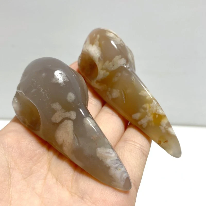18 Pieces Sakura Flower Agate Crow Skull Carving - Image 6