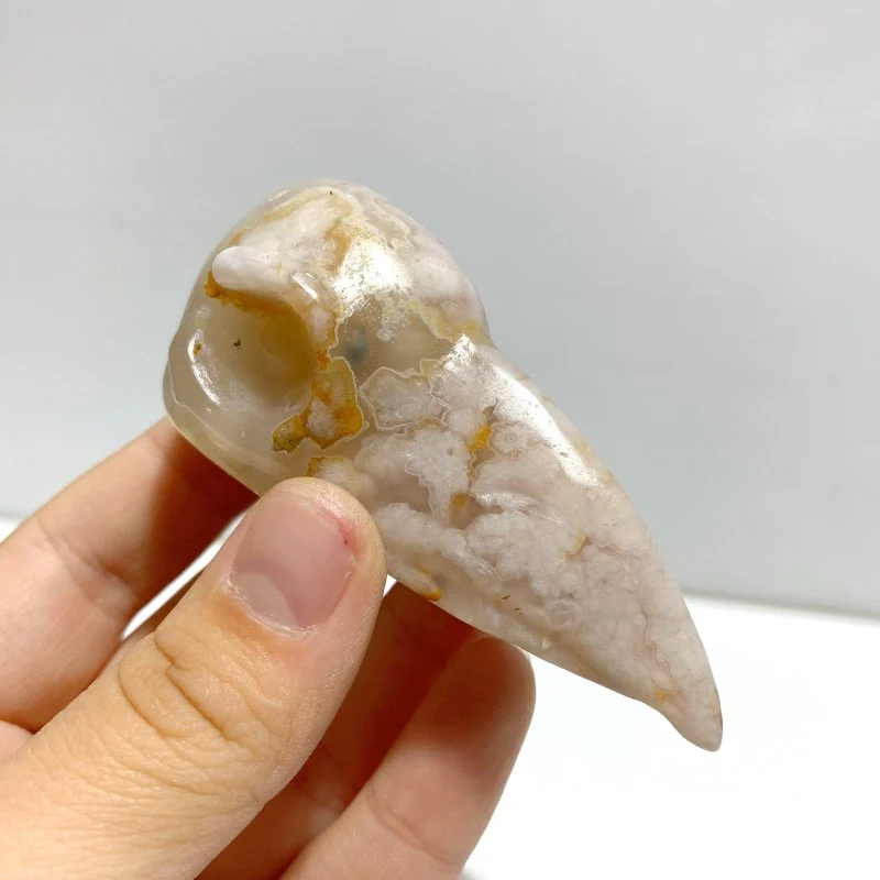 18 Pieces Sakura Flower Agate Crow Skull Carving - Image 7