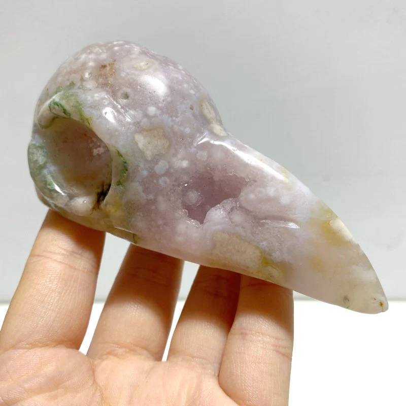 18 Pieces Sakura Flower Agate Crow Skull Carving - Image 5