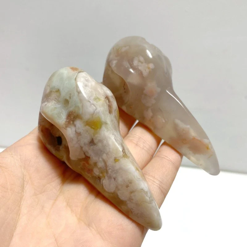 18 Pieces Sakura Flower Agate Crow Skull Carving - Image 7