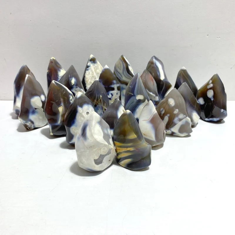 21 Pieces Black Orca Agate Flame Carving #2
