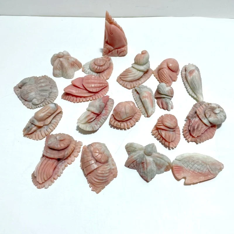 19 Pieces Pink Opal Sea Animals Carving - Image 7