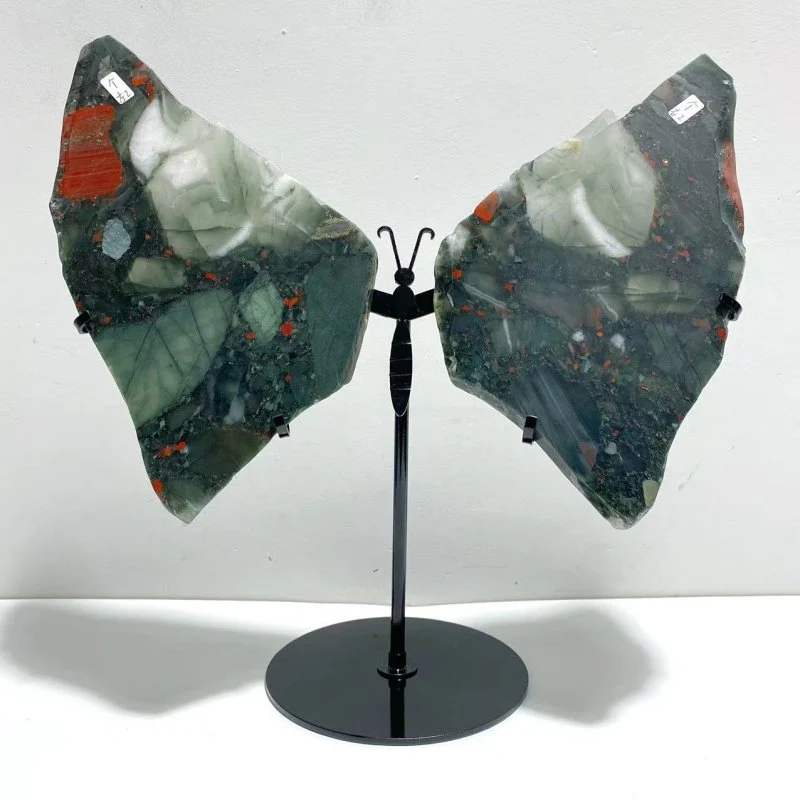 2 Pairs Africa Blood Stone Butterfly Wing Carving With Stand - Image 5