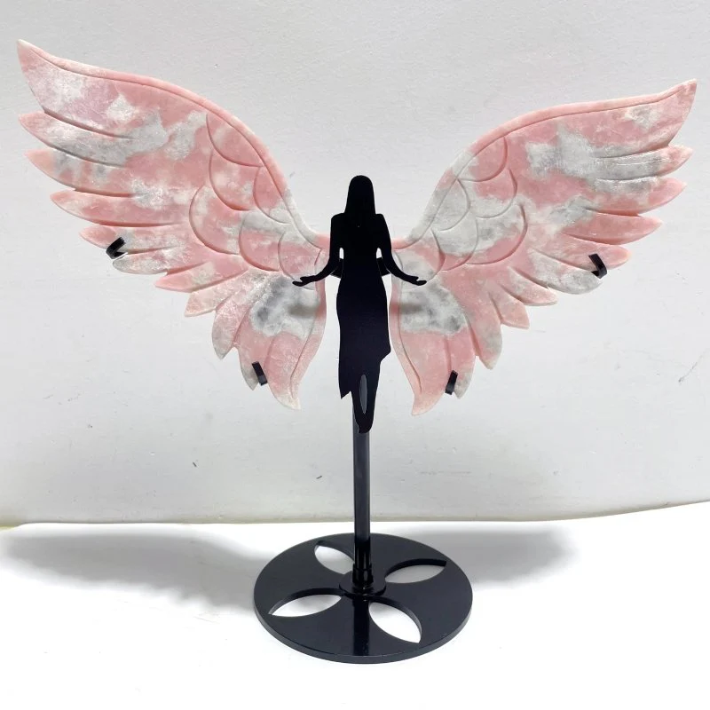 2 Pairs Angel Wing Carving With Stand Pink Opal Caribbean Calcite - Image 2