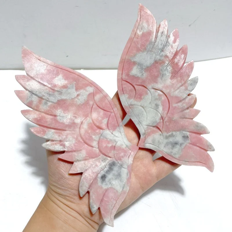 2 Pairs Angel Wing Carving With Stand Pink Opal Caribbean Calcite - Image 3